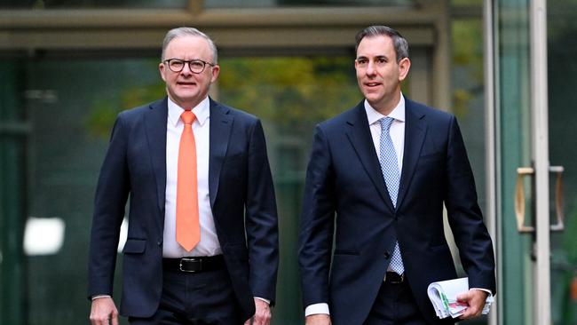 CANBERRA, AUSTRALIA - MAY 15: Prime Minister of Australia, Anthony Albanese and Treasurer of Australia, the Hon Dr Jim Chalmers MP (R) arrive for post budget media interviews at Parliament House on May 15, 2024 in Canberra, Australia. Australia's Labor government is grappling with a slowing economy, weaker commodity prices, soaring housing costs and a softening labor market. It unveiled its federal budget on May 14. The budget is seen as a key opportunity for the Labor government to deliver broad economic support that analysts say is fundamental to re-election chances next year. (Photo by Tracey Nearmy/Getty Images)