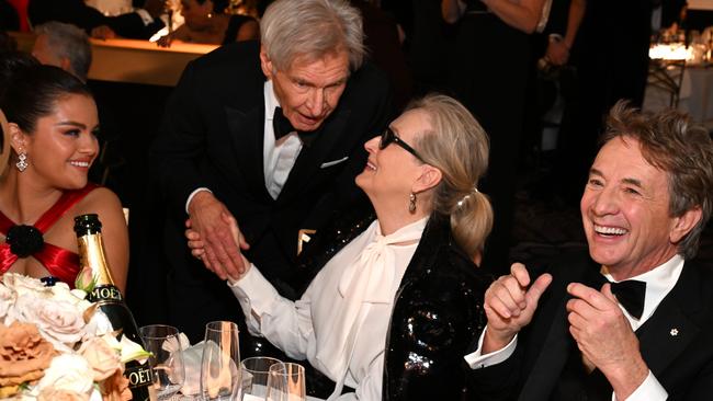 Selena Gomez, Harrison Ford, Meryl Streep and Martin Short at the 81st Annual Golden Globes. Picture: Michael Kovac