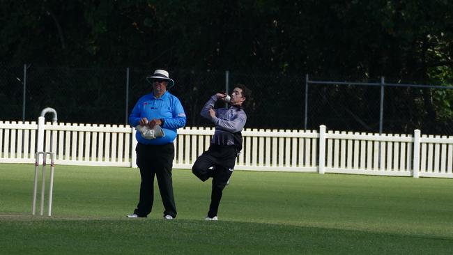 Magpies Bowler Andrew Borg steaming in during a match in this seasons DBCT Cup