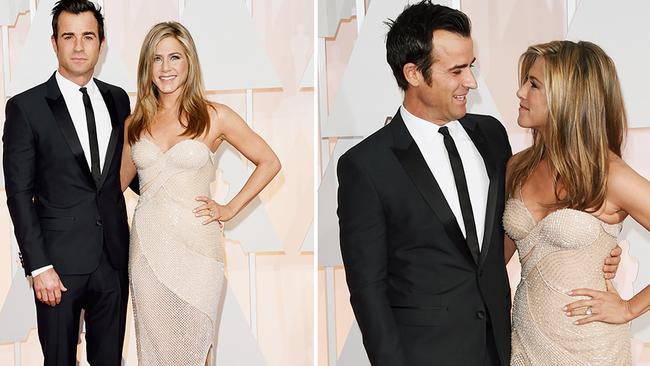 Happy couple ... Justin Theroux and Jennifer Aniston hit the red carpet. Picture: Getty