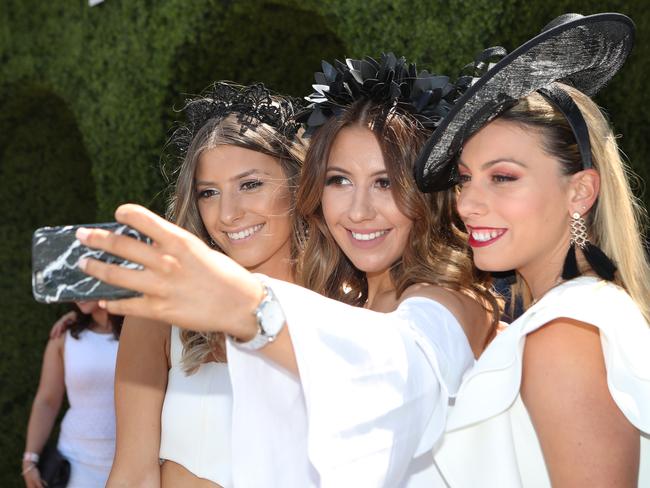 Emilia Micevska, Isabella Dimoska and Alexandra Marvels pose for a selfie. Picture: David Crosling