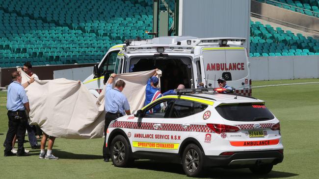 Ambulance crews at the SCG on Tuesday.