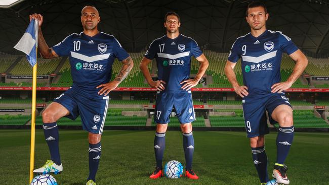 It will be another emotional night for Melbourne Victory's Archie Thompson, Matthieu Delpierre and Kosta Barbarouses. Picture: George Salpigtidis