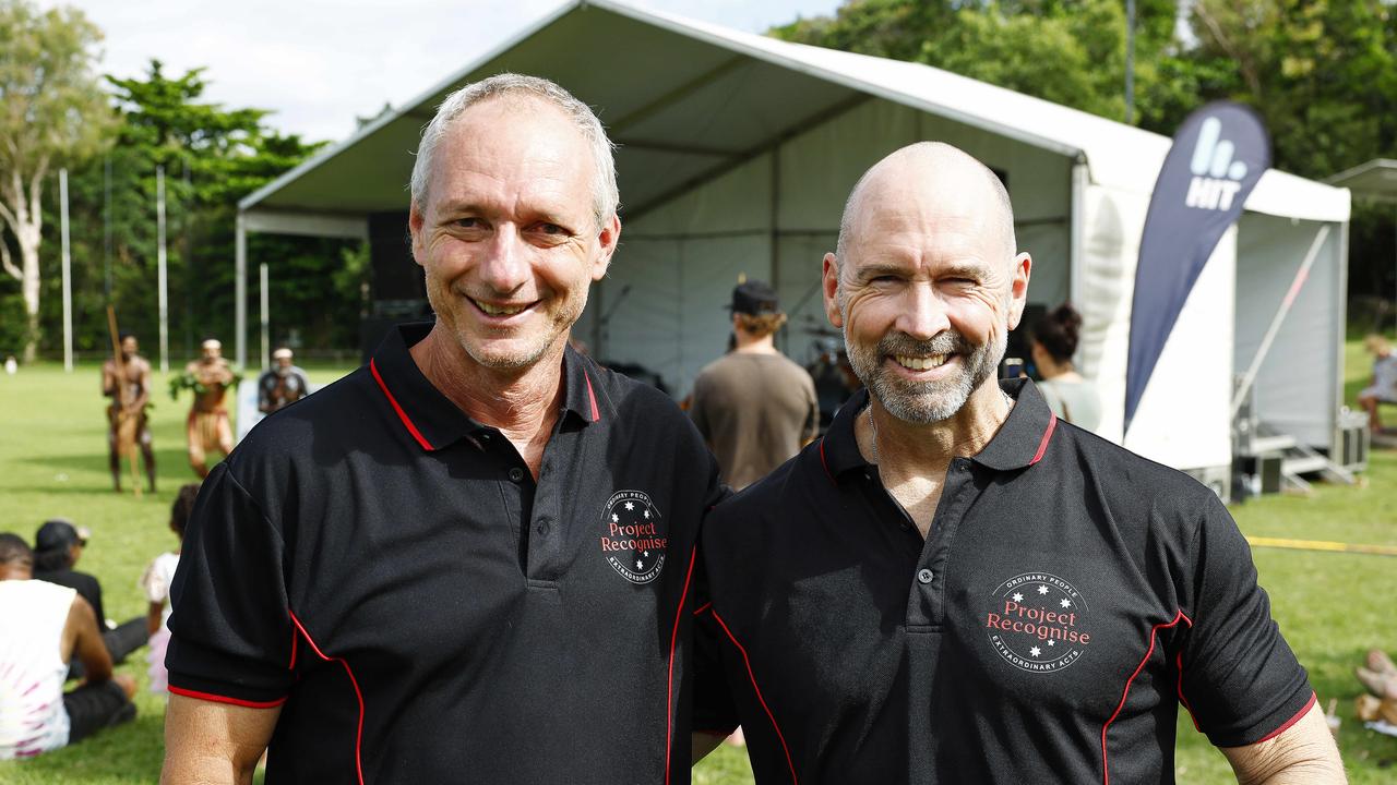 Dave Raymond and Don McKay at the Little Day Out family day, held at the Holloways Beach Sports Oval and raising funds for the Holloways Hub. Picture: Brendan Radke