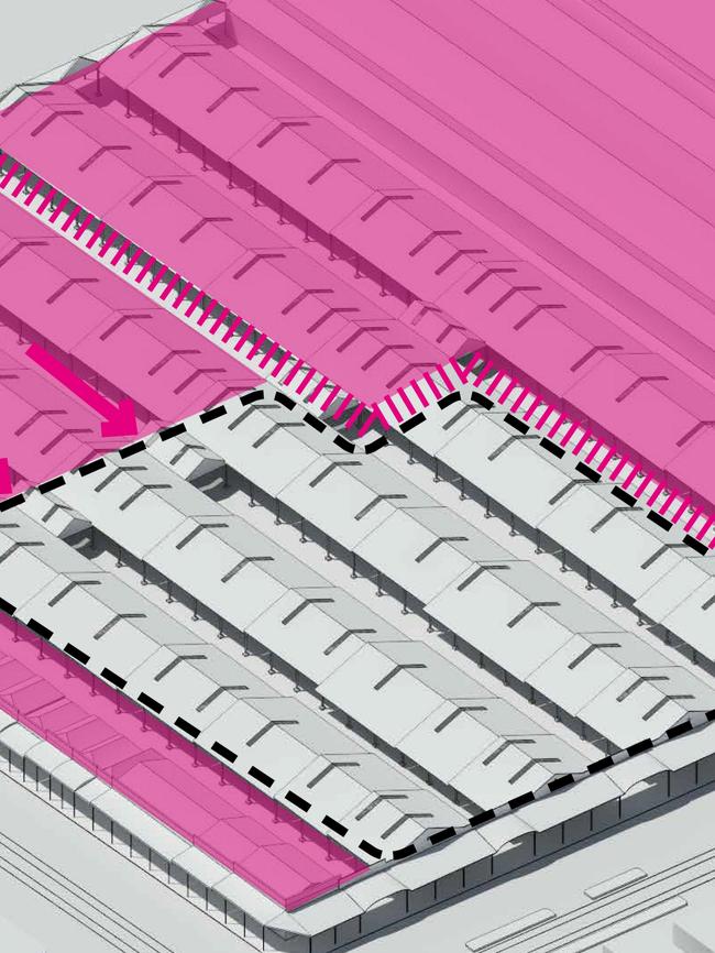 Aerial view of proposed below ground operational area of the A to D Sheds at the Queen Victoria Market. Victoria St on the left, Peel St on the right. Pic: City of Melbourne