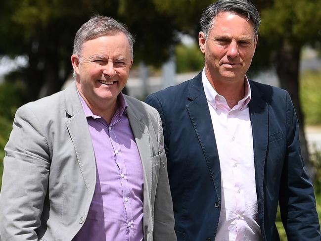 Australian Labor Party leader Anthony Albanese and Deputy Leader of the Australian Labor Party Richard Marles, right, at the Waurn Ponds Library.