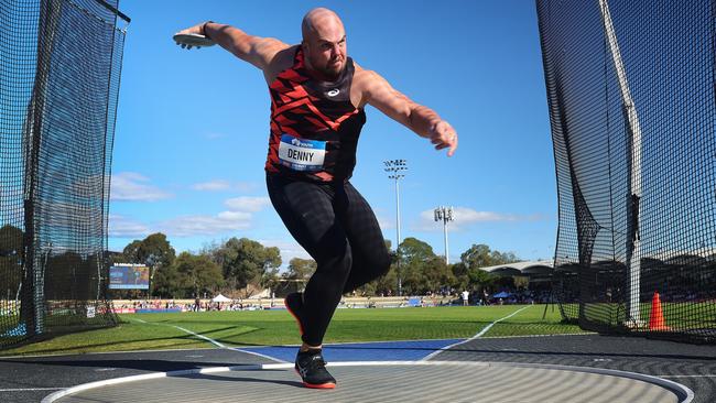 Matthew Denny warms up for the men’s discus throw during the 2024 Australian Athletics Championships. Picture: Reed/Getty Images