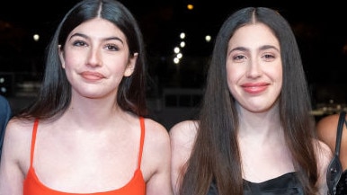 Comedian Adam Sandler’s daughters Sunny, 14, and Sadie, 16, at the recent Murder Mystery 2 photo shoot in Paris. Picture: Marc Piasecki/WireImage