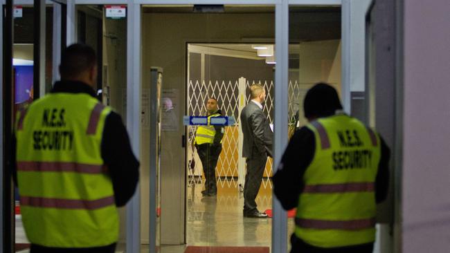 Security guards monitor protestors outside September’s council meeting in Ashfield. Pic Jenny Evans