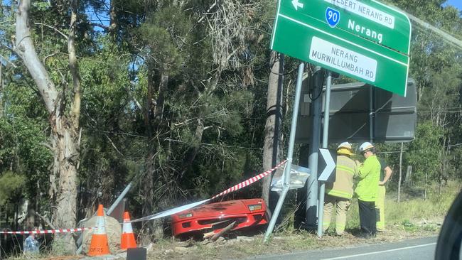 Ferrari crash in Nerang at 11.40am. Photo: Emily Halloran