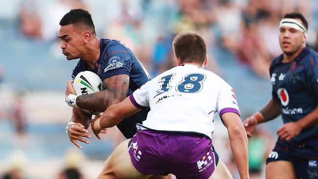 Ken Maumalo on the charge for the Warriors against the Storm.