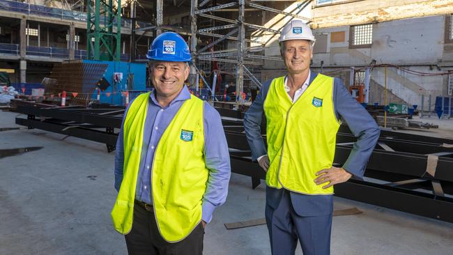 Don O'Rorke and Scott Hutchinson on a construction site in Fortitude Valley.