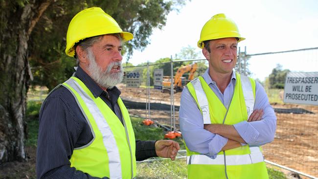 Moreton Mayor Allan Sutherland and Dr Steven Miles on a tour of the USC Moreton Bay site. Picture: Chris Higgins