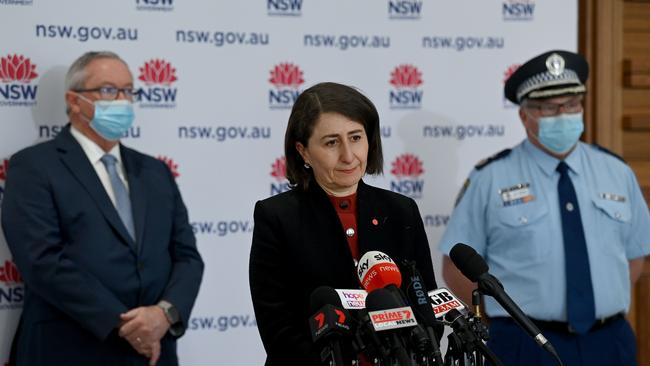 NSW Premier Gladys Berejiklian speaks to the media during a COVID-19 press conference in Sydney on Monday. Picture: Bianca De Marchi