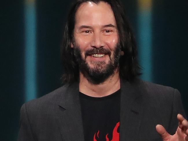 LOS ANGELES, CALIFORNIA - JUNE 09:  Actor Keanu Reeves speaks about "Cyberpunk 2077" from developer CD Projekt Red during the Xbox E3 2019 Briefing at The Microsoft Theater on June 09, 2019 in Los Angeles, California. (Photo by Christian Petersen/Getty Images)