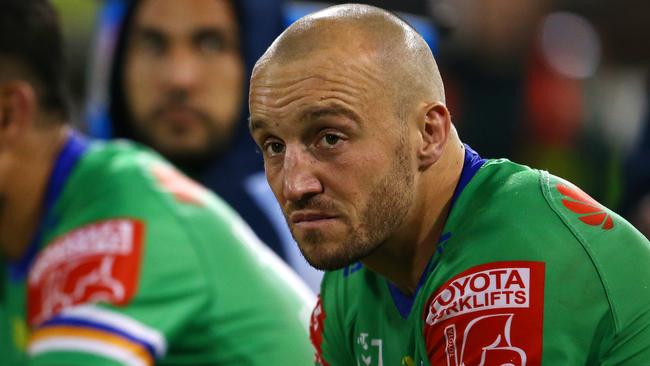 CANBERRA, AUSTRALIA - APRIL 17:  Josh Hodgson of the Raiders looks on during the round six NRL match between the Canberra Raiders and the Parramatta Eels at GIO Stadium on April 17, 2021, in Canberra, Australia. (Photo by Matt Blyth/Getty Images)