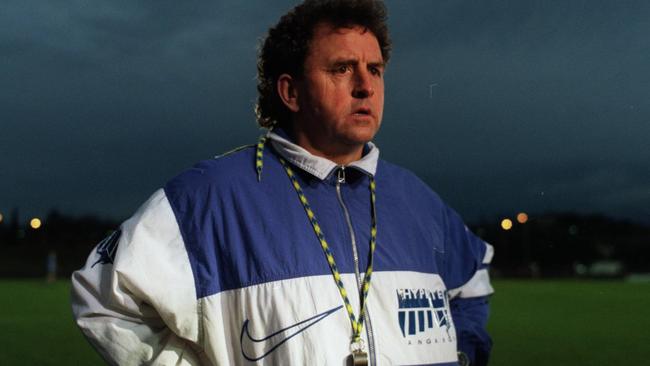 Premiership winning coach Denis Pagan taking a night training session at Arden Street.