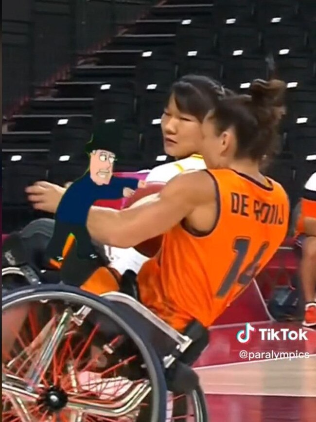 One included a cartoon character ‘pushing’ a wheelchair-bound athlete over. Picture: TikTok