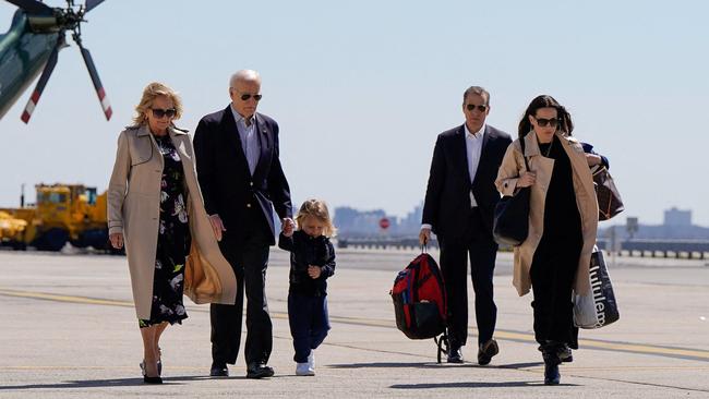 President Biden, first lady Jill Biden and family members in March at Joint Base Andrews in Maryland. Picture: Reuters