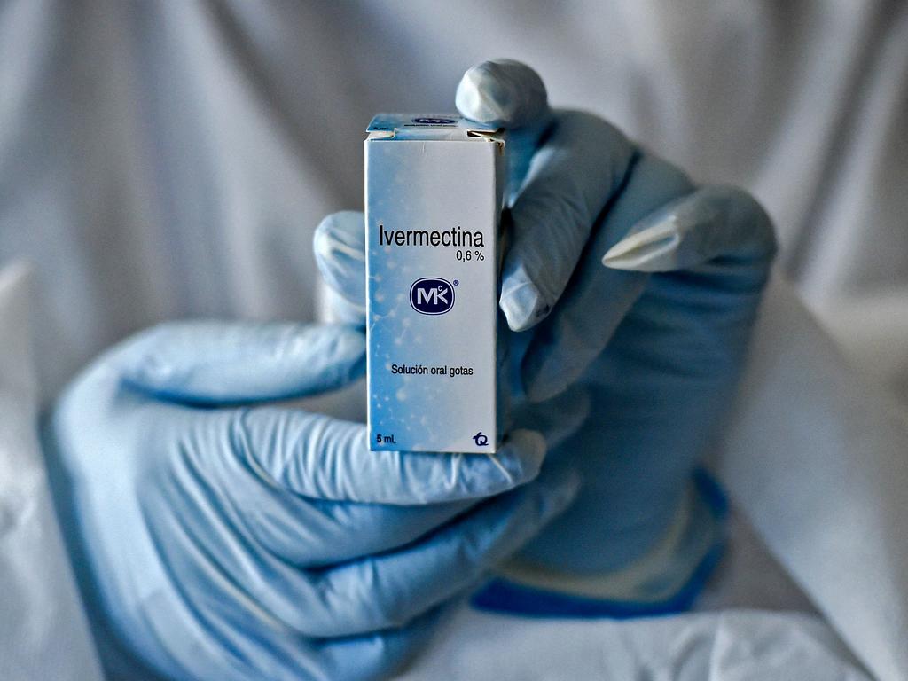 A box containing a bottle of Ivermectin. The drug is not approved for use in Australia to treat Covid-19. Picture: AFP