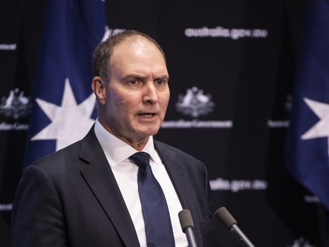 CANBERRA, AUSTRALIA - MAY 05: Head of the National COVID-19 Coordination Commission Nev Power speaks at a press conference at Parliament House on May 05, 2020 in Canberra, Australia. Prime Minister Scott Morrison met with New Zealand Prime Minister Jacinda Ardern earlier today to discuss plans for a Trans-Tasman travel agreement which would allow Australians and New Zealanders to travel safely between the two countries in the wake of the COVID-19 pandemic. The Prime Ministers agreed to start looking at easing travel restrictions between Australia and New Zealand to develop a trans-Tasman COVID-safe travel zone. However to ensure the protection of public health, any arrangements will only come into effect once safe to do so when necessary health, transport and other protocols had been developed and met. (Photo by Rohan Thomson/Getty Images)