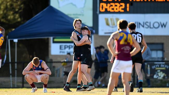 St Mary’s players celebrate a semi-final win over South Morang. Picture: Josh Chadwick