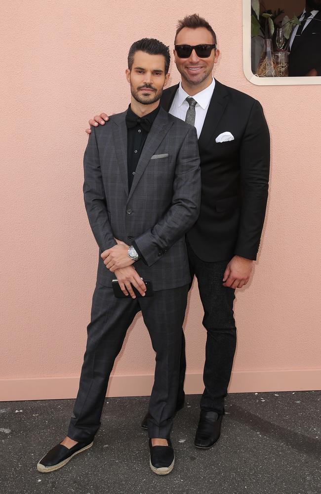 Ian Thorpe and partner Ryan Channing pose at Derby Day. Picture: Getty Images