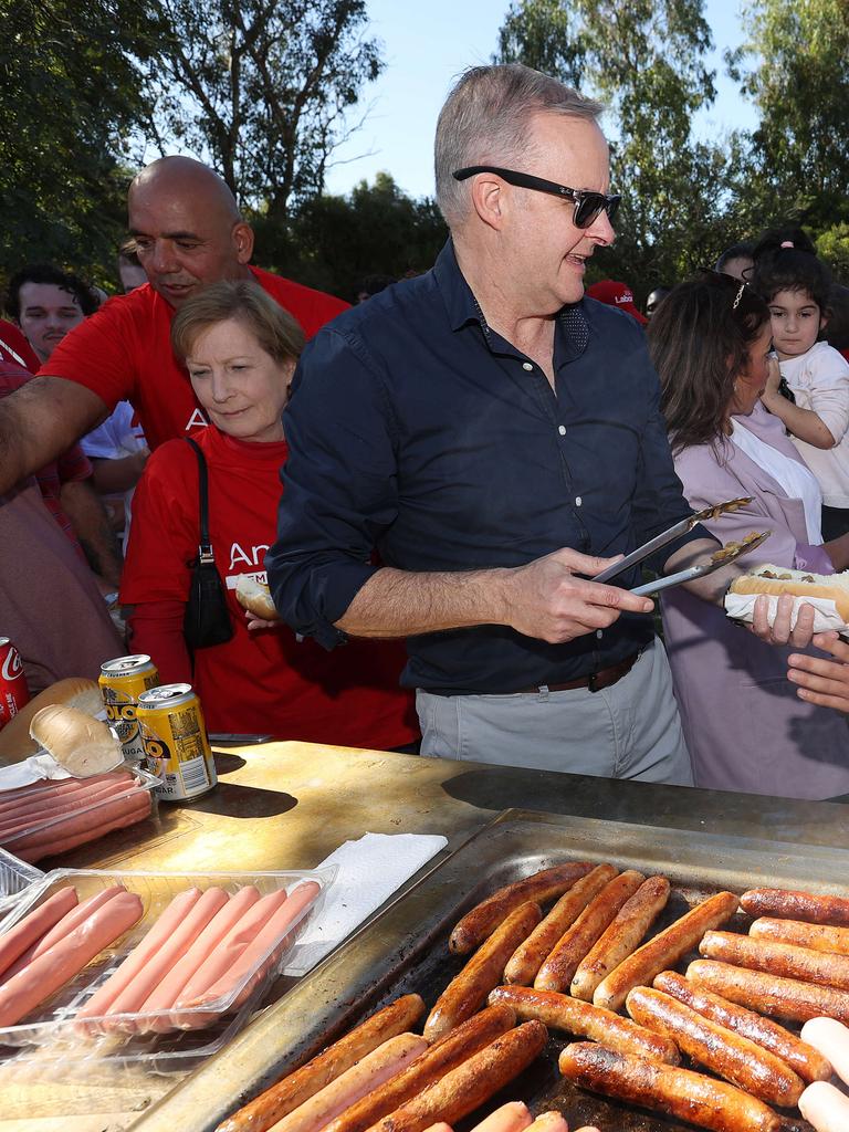 Anthony Albanese visits a BBQ for Labor volunteers in WA. Picture: Liam Kidston