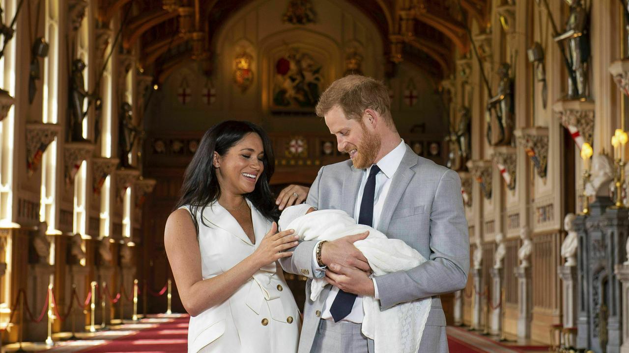 Prince Harry and Meghan, Duchess of Sussex, during a photo call with their newborn son, Archie. Picture: Dominic Lipinski/Pool via AP