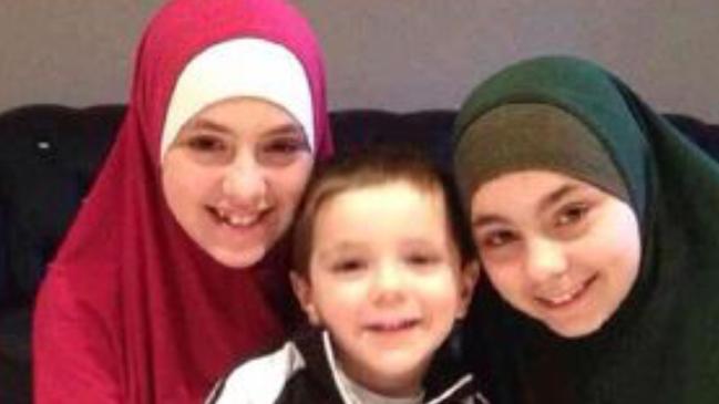 Three of Khaled Sharrouf’s children, from left, Zaynab, Abdullah and Hoda, believed to have been photographed in Syria. Picture: Supplied