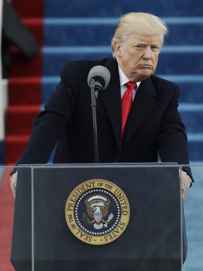 President Donald Trump delivers his inaugural address after being sworn in as the 45th president of the United States during the 58th Presidential Inauguration at the U.S. Capitol in Washington on January 20, 2017. Picture: AP
