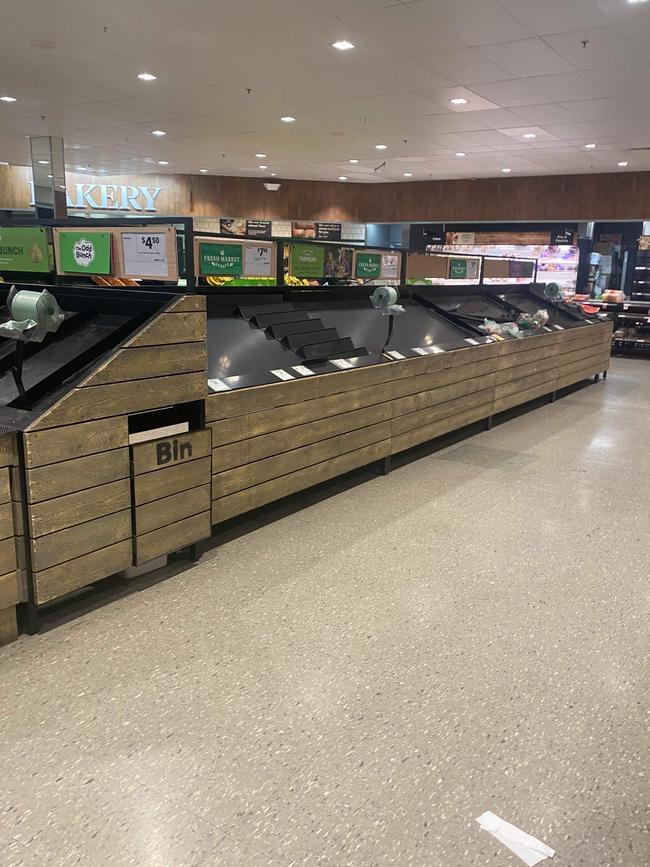 Empty shelves at Woolworths Alice Springs a few days ago. Picture: Nicholas Rickard