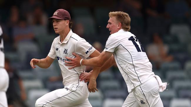 Siddle says Victorian teammates Mitch Perry (left) and Will Sutherland both have the talent to break into Australia’s bowling attack. Picture: Paul Kane / Getty Images