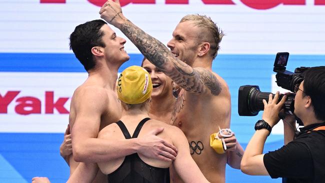 Jack Cartwright, Mollie O'Callaghan, Shayna Jack and Kyle Chalmers. Photo by Philip FONG / AFP.