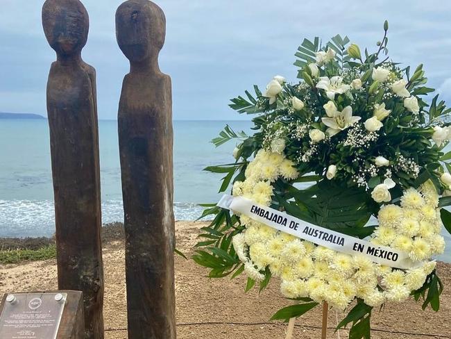 Three wooden statues – each standing nearly 6 feet tall – now overlook the waves at Punta San José, a beloved surf break in Northern Baja. Picture: Instagram