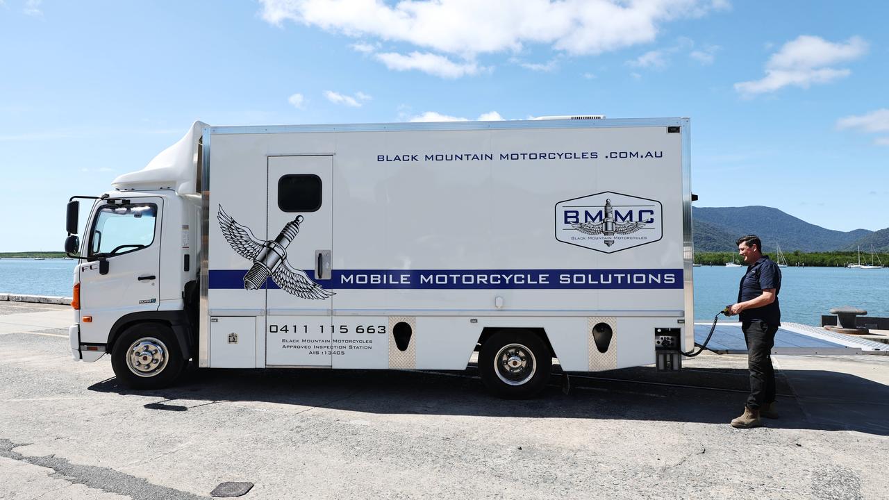 Black Mountain Motorcycles operates from the back of a medium rigid truck. Picture: Brendan Radke