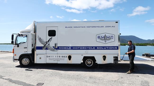 Black Mountain Motorcycles operates from the back of a medium rigid truck. Picture: Brendan Radke