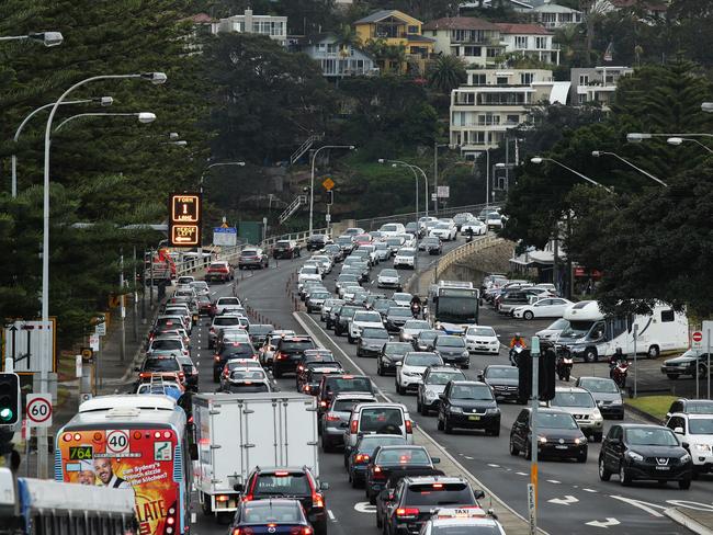 Peak hour traffic on The Spit Bridge.