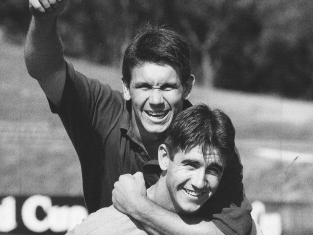 Andrew Johns and Matthew Johns during their playing days when they delivered the Knights a premiership.