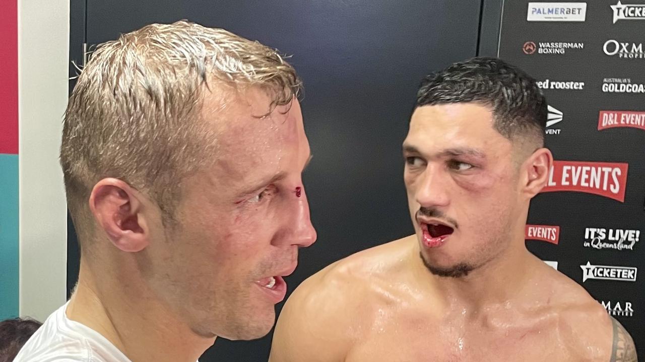 Mairis Briedis paid a visit to Jai Opetaia's locker room.