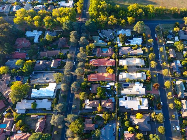 Aerial view of a typical Australian suburb; housing overhead generic