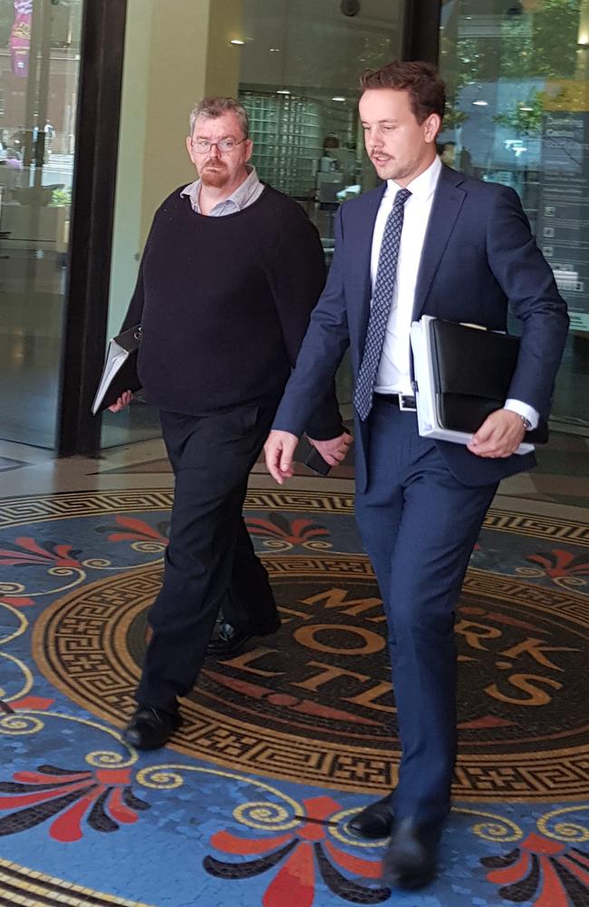 Serial child sex predator Christopher Winters (left) leaves court with lawyer James Lang (right). Picture: Candace Sutton