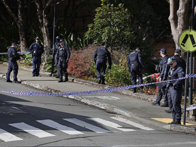 DAILY TELEGRAPH 2ND JULY 2024Pictured are police searching for a weapon at the scene at Sydney University near the Parramatta Road entrance where a man was attacked and stabbed by a 14 year old boy this morning at 8.30am.Picture : Richard Dobson