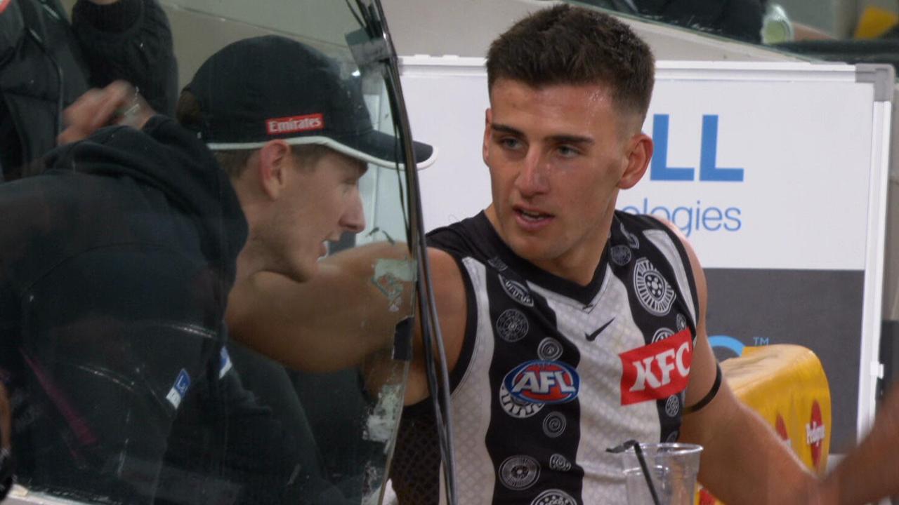 Nick Daicos went straight to check on injured teammate Will Hoskin-Elliott