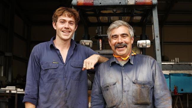 Michael McNamara and his son Conner rescued 16 people in their boat from Lismore floodwaters. Picture: Jonathan Ng