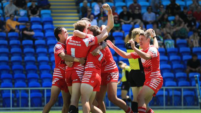 17th October 2020, Currumbin Under 18's celebrate winning the Gold Coast Rugby League Under 18’s Grand Final played between against the Tugun Seahawks. Photo: Scott Powick News Corp