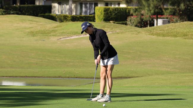 Working on that putting game. Sienna Clarke of the IAS in the Regional Academies of Sport North vs South Cup earlier this year. Photo: Supplied