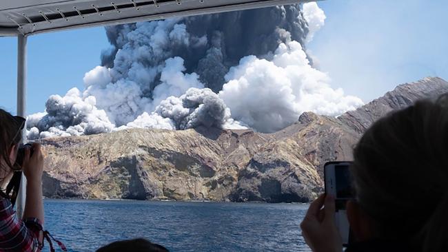 White Island eruption seen from a tourist boat nearby. Picture: AFP.