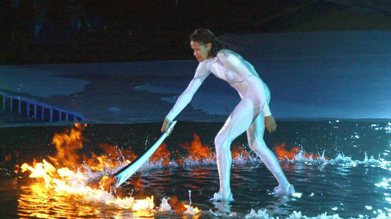 The iconic moment when Cathy Freeman lights the Olympic cauldron.