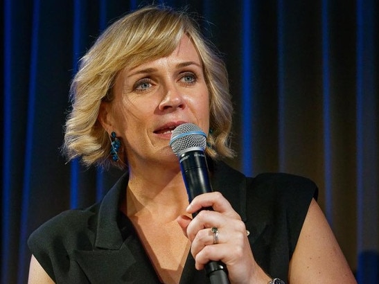 Zali Steggall makes her campaign launch speech at the Novotel Manly on March 30. Picture: Kate Zarifeh